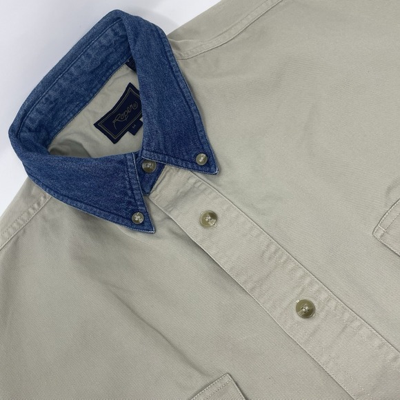 Roper Shirt Mens Tan Beige Denim Collar Rodeo Western Cowboy Button Down Medium - Picture 1 of 16